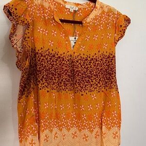 Easel Orange and Red Floral Blouse